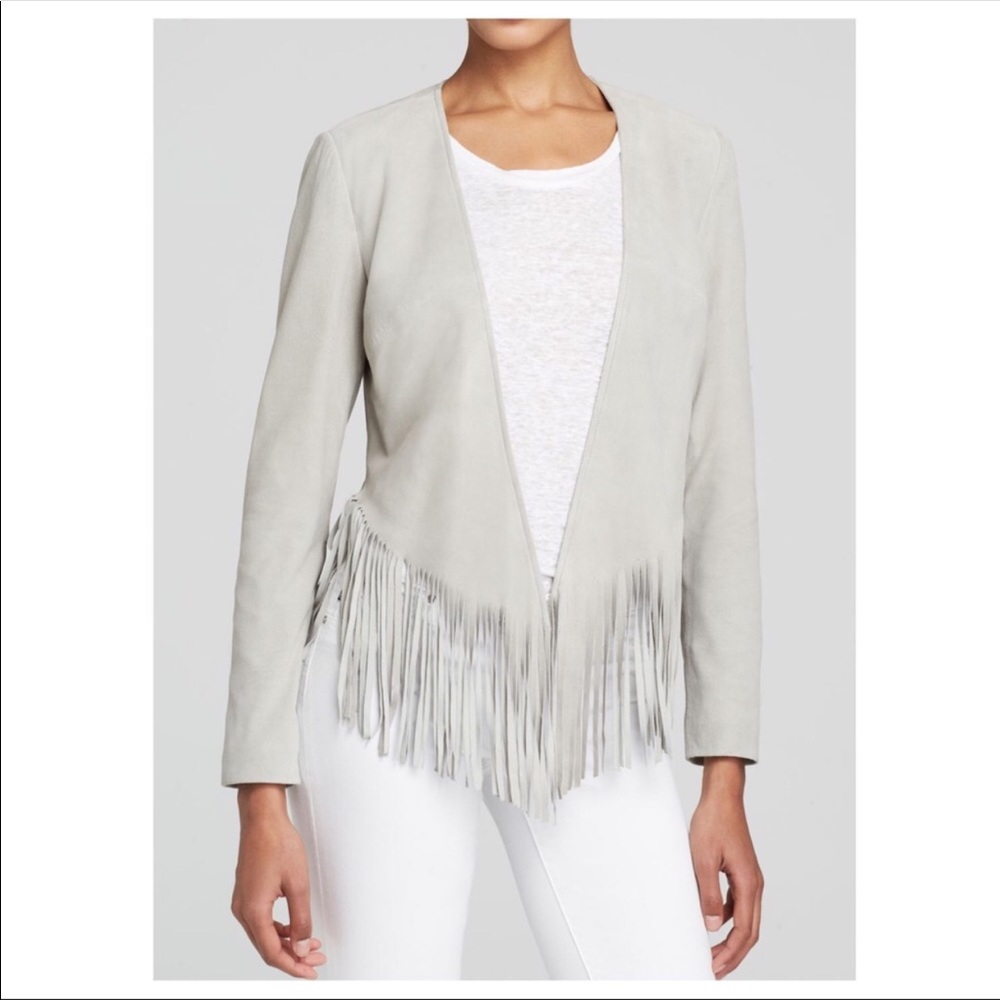Moon & Meadow cute Suede fringe jacket in tan